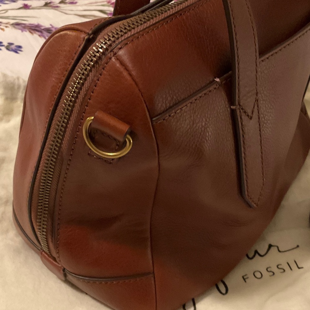 Fossil Chestnut Brown Leather Satchel with Removable Strap - Picture 3 of 6